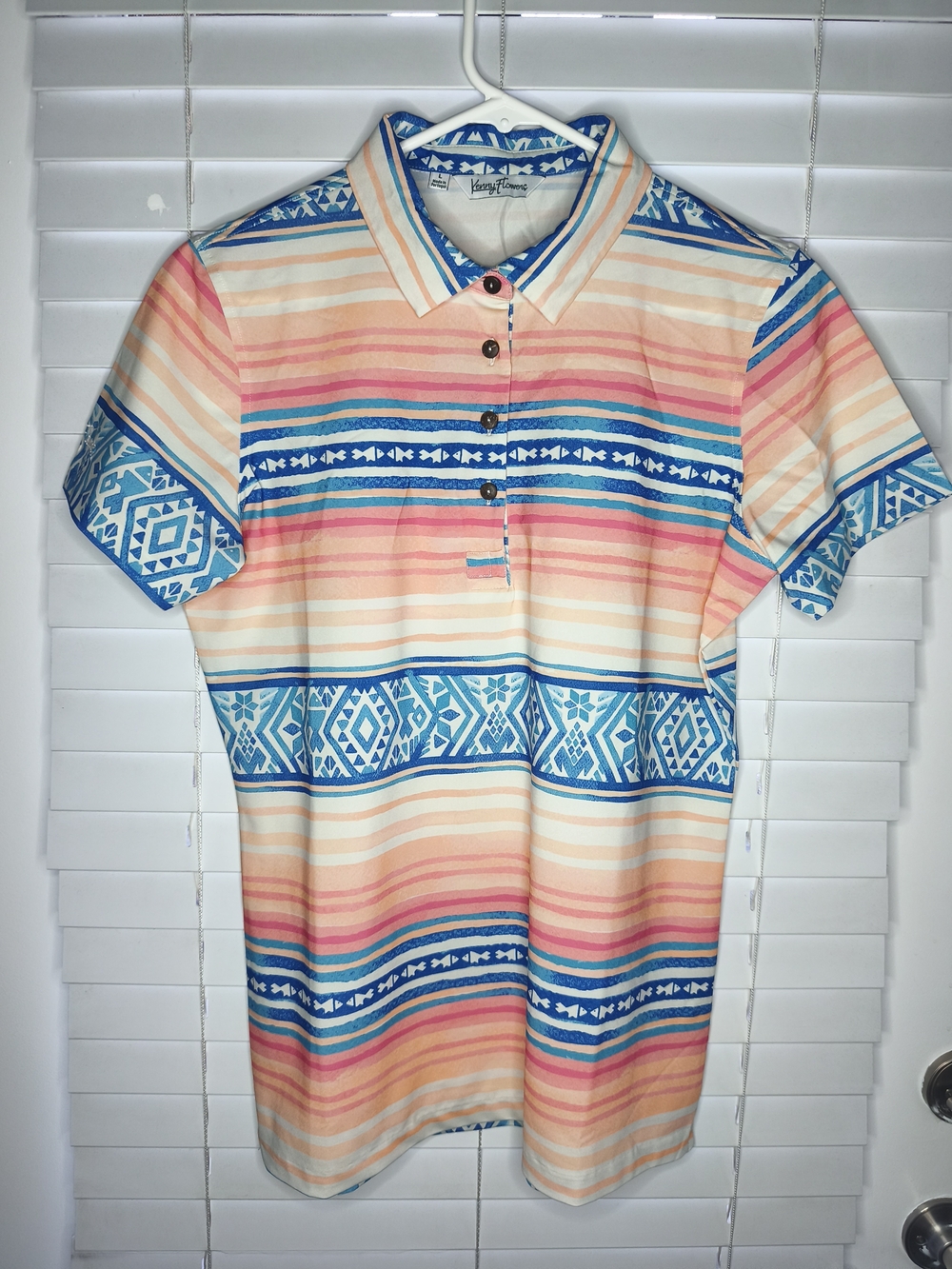 Kenny Flowers Men The Palmilla Golf Polo Shirt Aztec Southwest Print Stretch L
